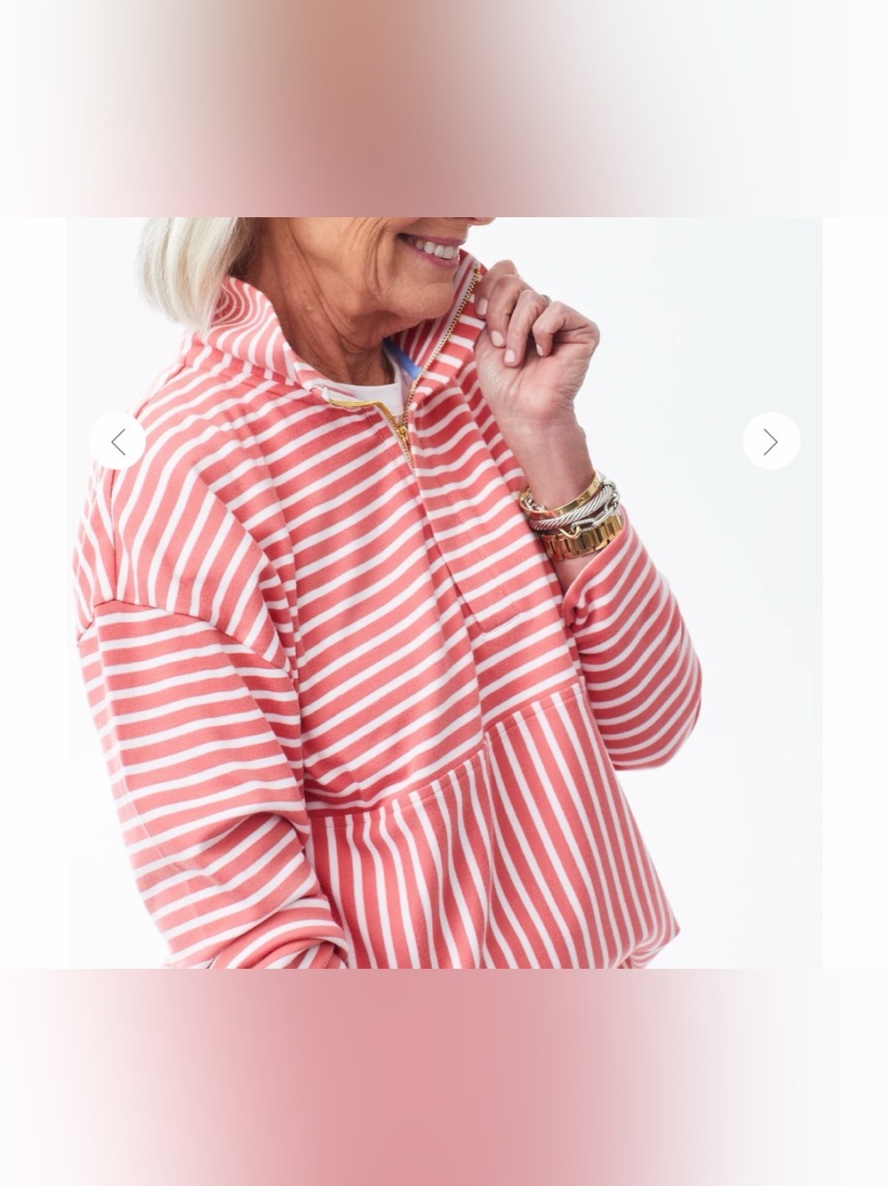 Alice Walk The Zip Up Sweatshirt Striped Nantucket Red & White Stripe Pima L
